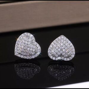 Heart Diamond Simulated Stud  Earrings